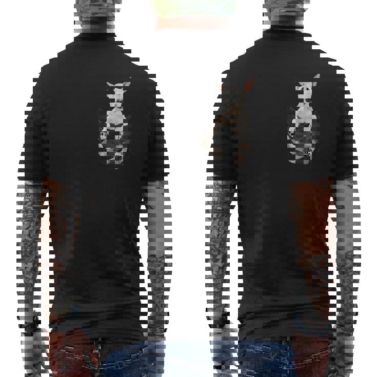 ブルテリア愛好家のためのポケットに入った面白いブルテリア メンズTシャツ バックプリント