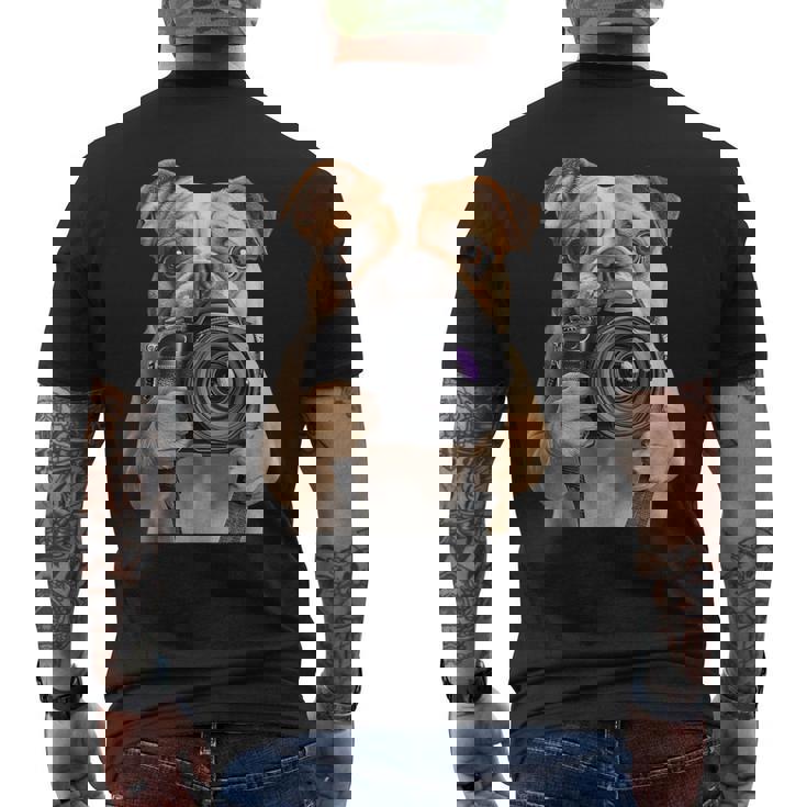 ブルドッグ 写真家 写真カメラ メンズTシャツ バックプリント