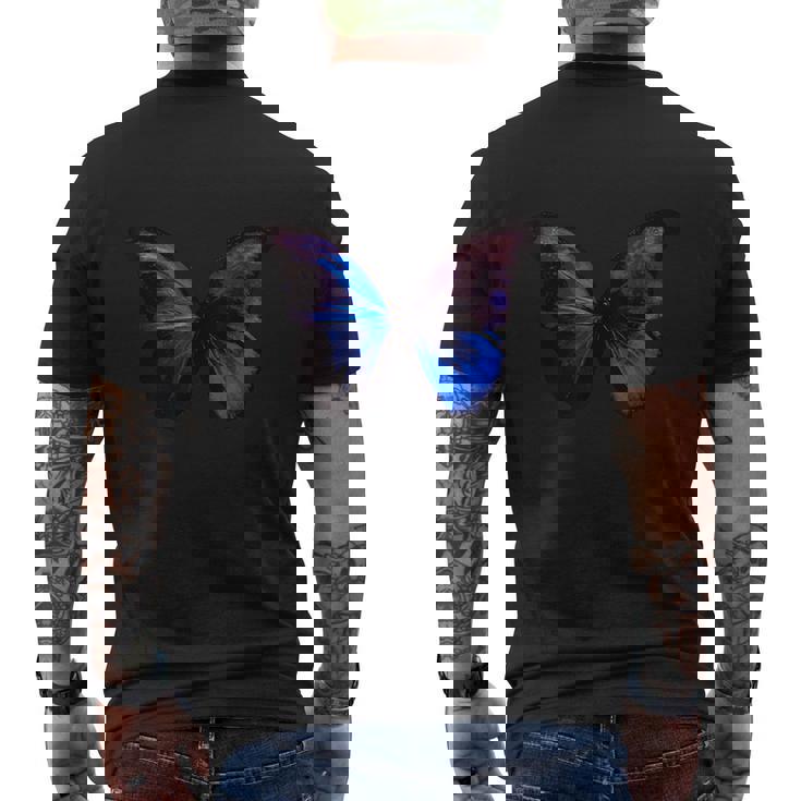 ブルー モルフォ バタフライ アートプリント メンズTシャツ バックプリント