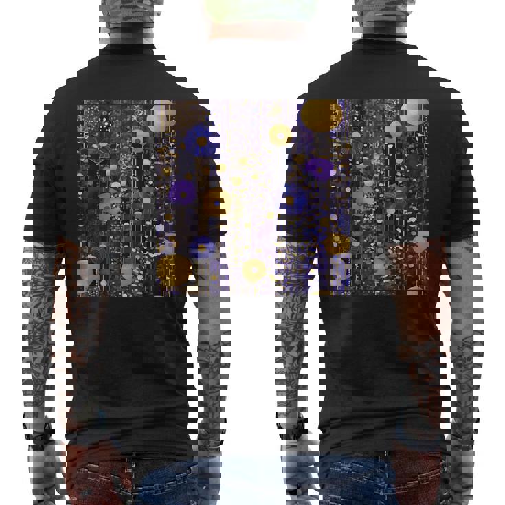 ブルーとゴールド フラワーガーデン アフタークリムト メンズTシャツ バックプリント