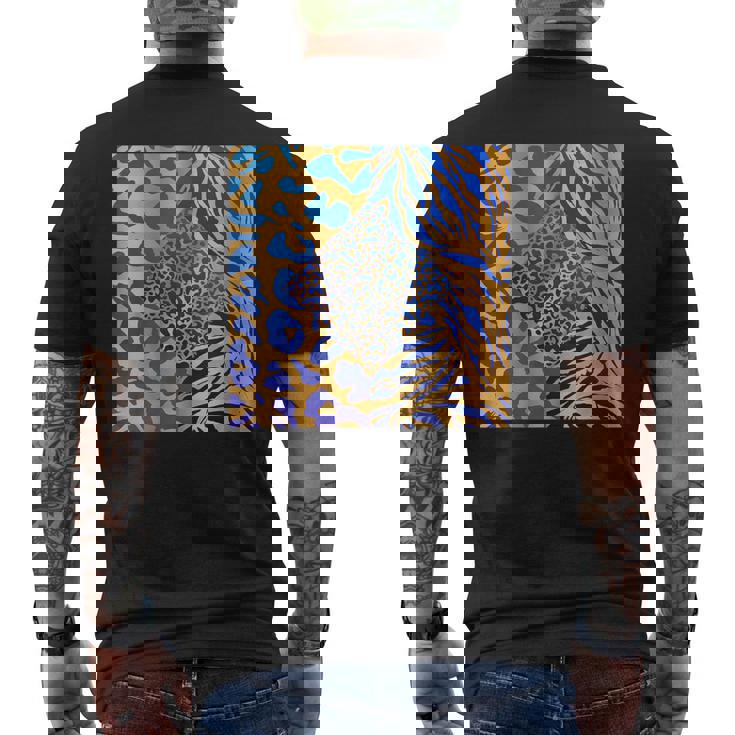 ブルースの直径のジャングルプリントゴールド。シマウマ、パンサー、チーター メンズTシャツ バックプリント