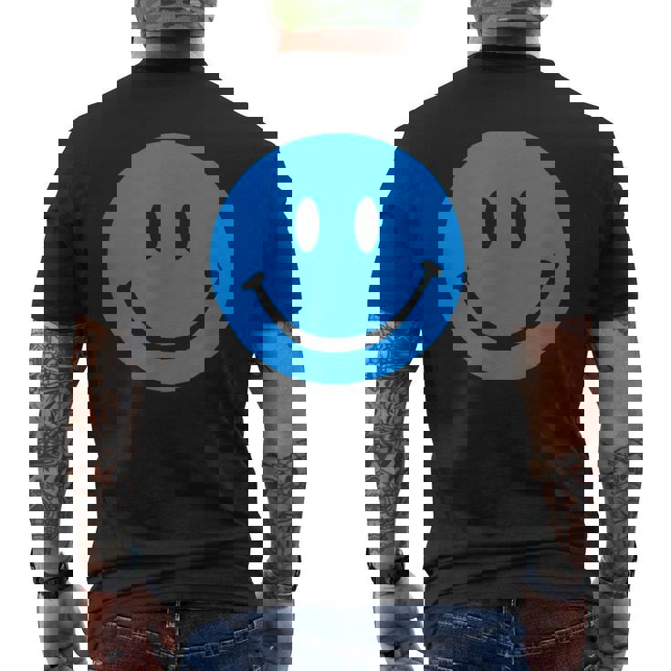 ブルースマイリーフェイス レトロブルーハッピーフェイス メンズTシャツ バックプリント