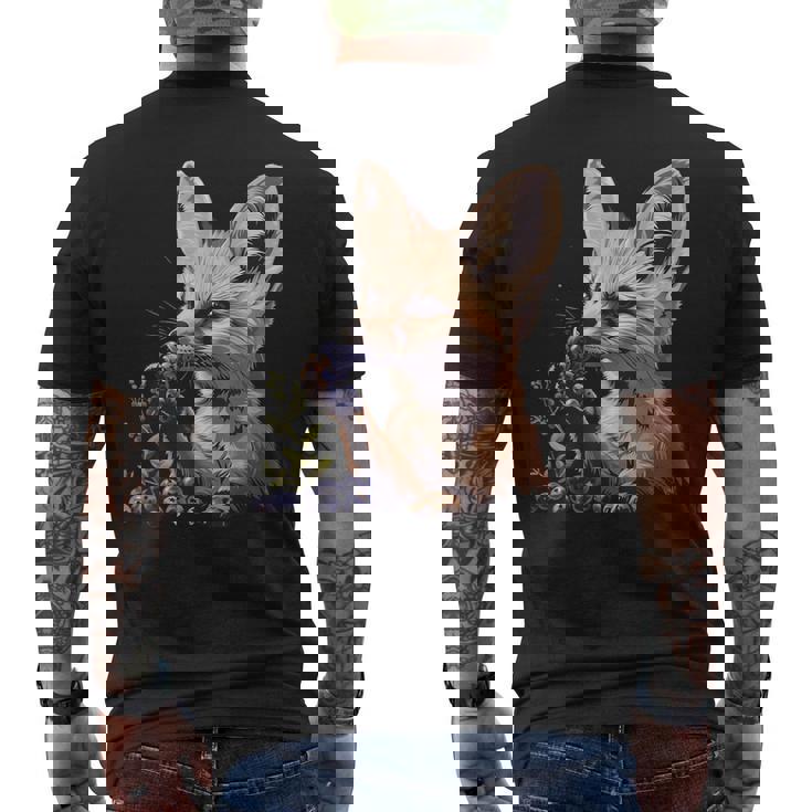 ブルーベリー フェネック キツネ ブルーベリー アニマルアート 野生動物 自然 メンズTシャツ バックプリント