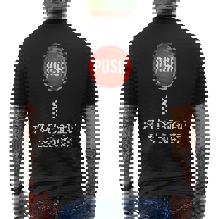 プッシュ 押したら面白いこと言います ジョーク おやじギャグ ギャグ おもしろ メンズTシャツ バックプリント