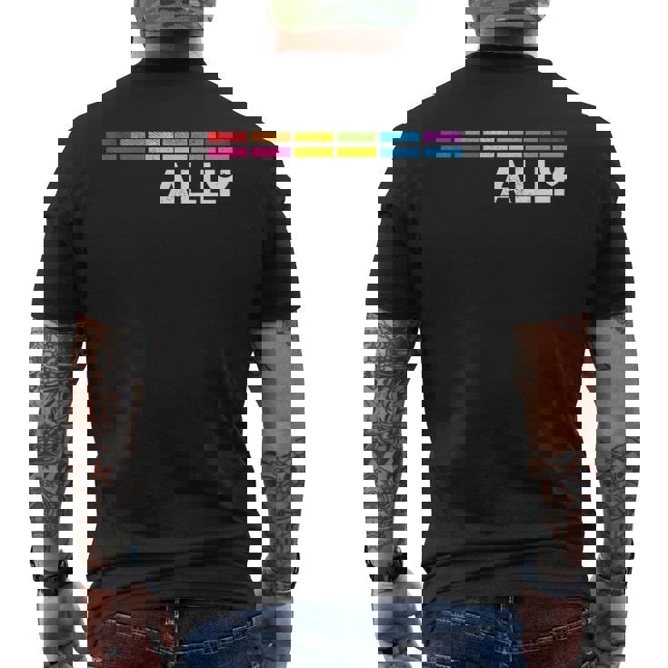 プラウドアライlgbtゲイ平等lgbtqプライドパンセクシャルパンフラッグ メンズTシャツ バックプリント