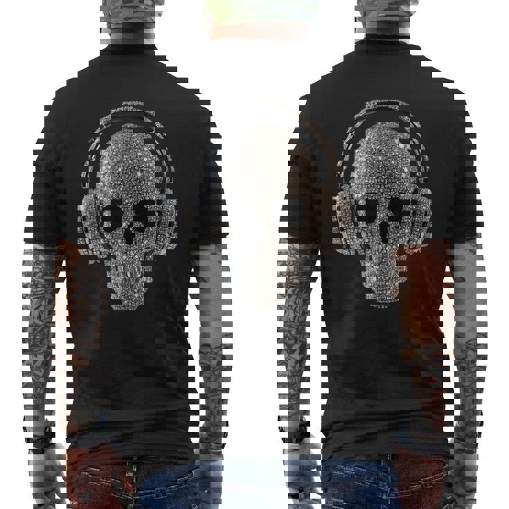 ヘッドフォン付きキラキラドクロ Dj音楽愛好家 メンズTシャツ バックプリント