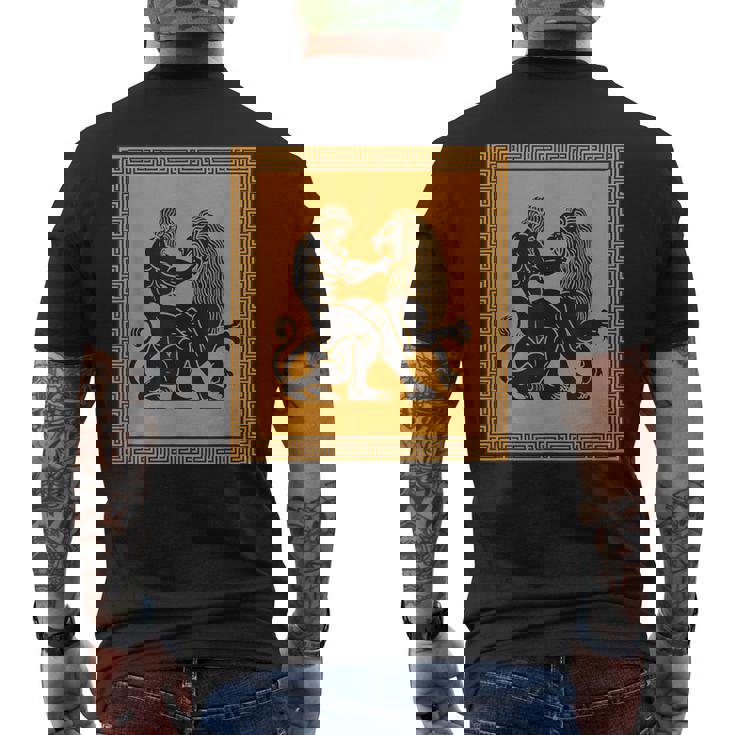 ヘラクレスライオン ギリシャ神話 古代神話 歴史アート メンズTシャツ バックプリント