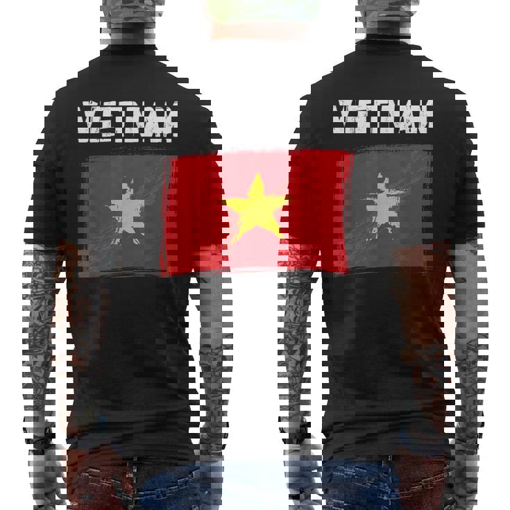 ベトナム国旗 ホリデー ビンテージ グランジ ベトナム国旗 メンズTシャツ バックプリント