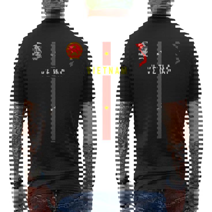 ベトナム国旗、ベトナムのシルエットマップ、紋章 メンズTシャツ バックプリント
