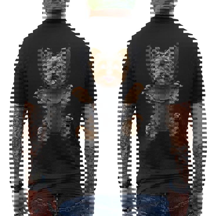 ベビーキャリア ヨーキーラバーズ 子犬 ポケット付き メンズTシャツ バックプリント