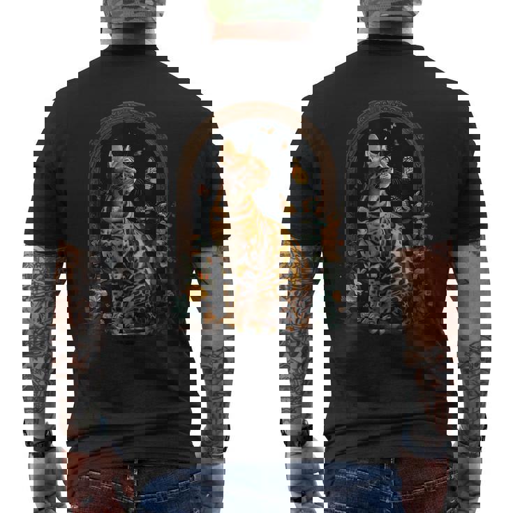 ベンガル猫の花 メンズTシャツ バックプリント