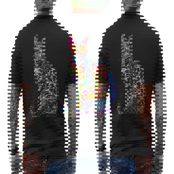 ベンガル猫ポップアート メンズTシャツ バックプリント
