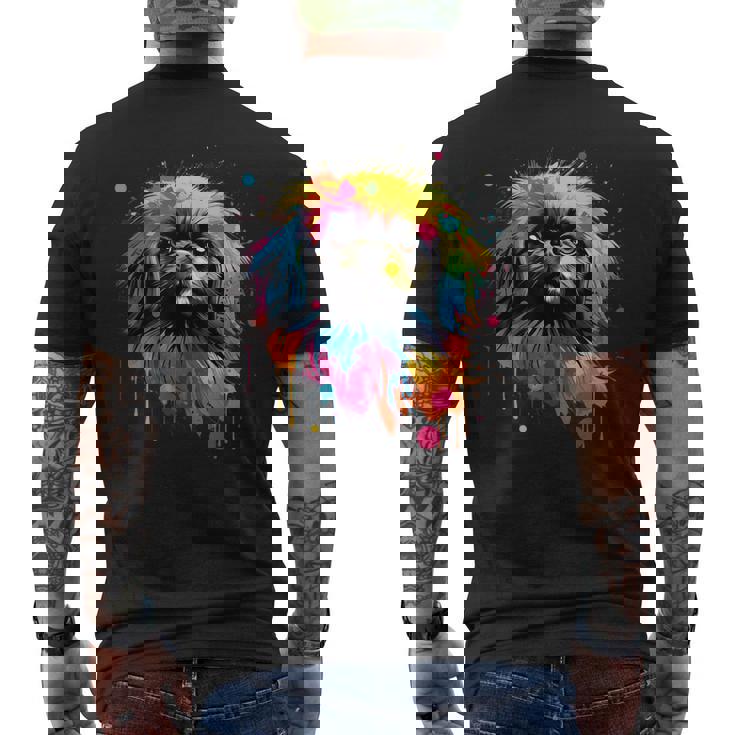ペキニーズに描かれたペキニーズに描かれたかわいいペキニーズ犬 メンズTシャツ バックプリント