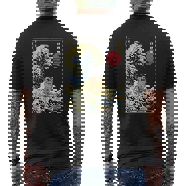 ペキニーズ日本神奈川波 おもしろサーフドッグ メンズTシャツ バックプリント