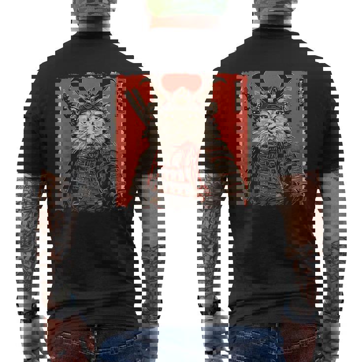 ペルシャ猫 日本美術 サムライ 浮世絵 ヴィンテージ メンズTシャツ バックプリント