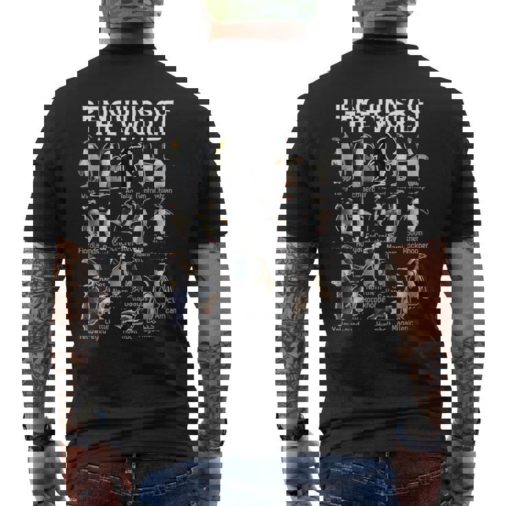 ペンギン好き 世界のペンギンズ ペンギンの種類 メンズTシャツ バックプリント