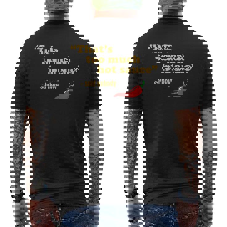ホット&スパイシーフード ハバネロ チリ&ファニー ペッパーソース メンズTシャツ バックプリント