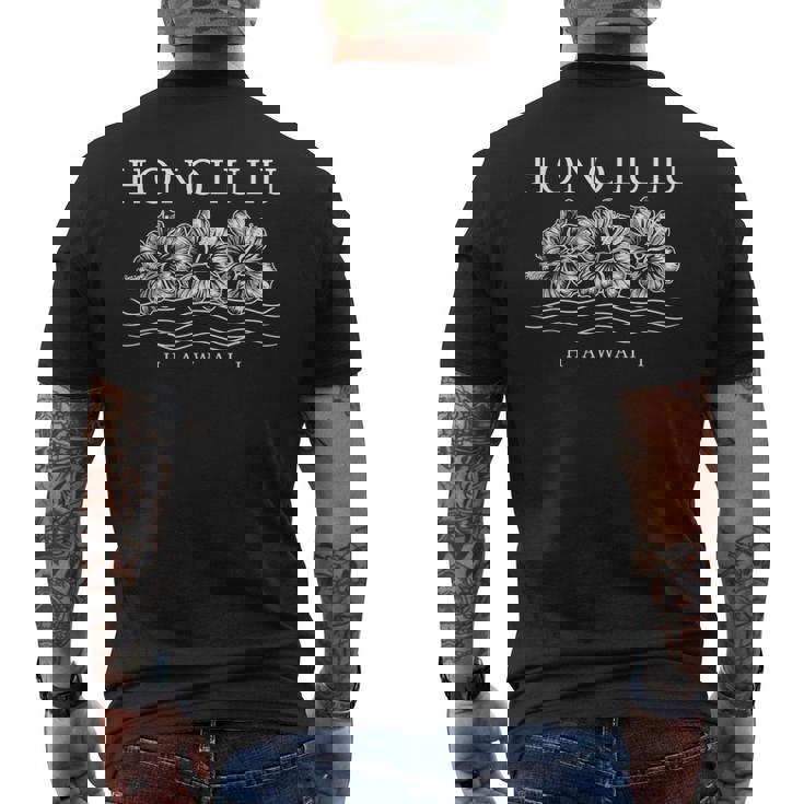 ホノルル ハワイ ハワイアン ハイビスカス 花 サーファー お土産 メンズTシャツ バックプリント