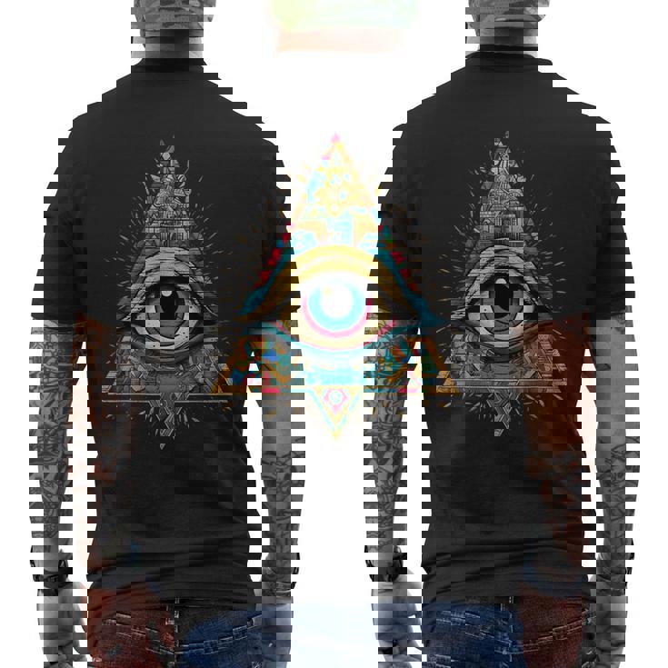 ホルスアイ オールシーイングアイ ピラミッド イルミナティ フリーメイソン メンズTシャツ バックプリント