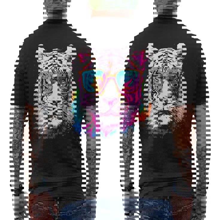 ホワイトタイガー サングラス カラフル アート 動物 虎 メンズTシャツ バックプリント