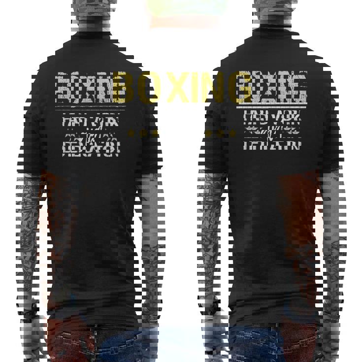 ボクシングハードワークと献身 キックボクシングジムボクサー メンズTシャツ バックプリント