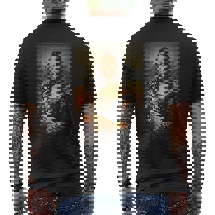 ボストンテリア モナリザ 絵画 アート 犬 ママ お父さん メンズTシャツ バックプリント