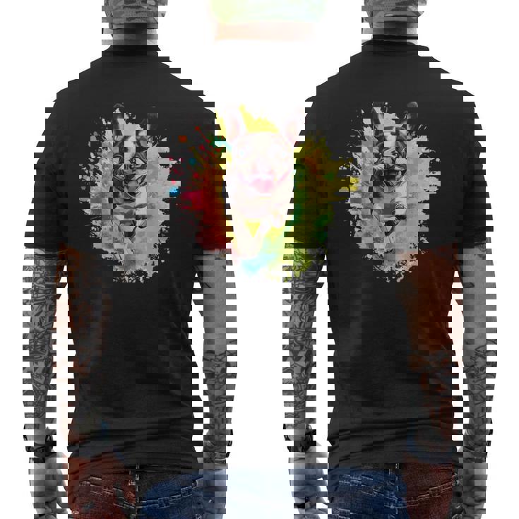 ボストンテリア 恋人 カラフル スプラッシュアート ボストンテリア メンズTシャツ バックプリント