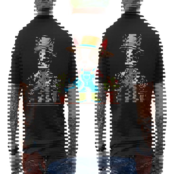 ボストンテリア 水やり 植物 ガーデニング 犬好き メンズTシャツ バックプリント