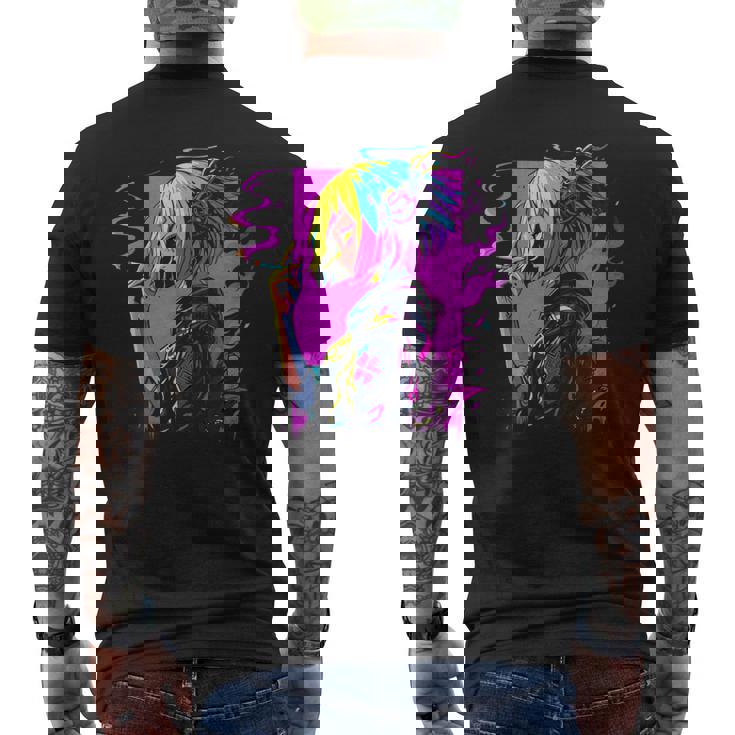 ボヘミアン・ガール、スモーキング・ガールのサイバーパンク・イラストレーション メンズTシャツ バックプリント