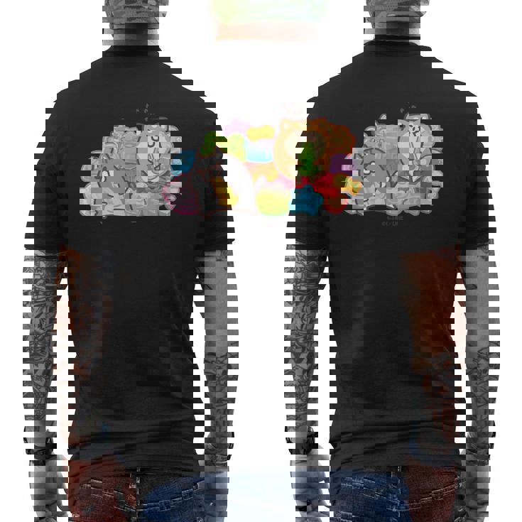 ボンレス犬とボンレス猫 カラフルスナック メンズTシャツ バックプリント