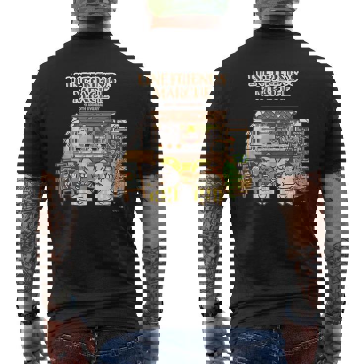 ボンレス犬とボンレス猫 キッチンカーロゴ付 ダークカラー メンズTシャツ バックプリント