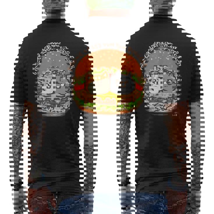 ボンレス犬とボンレス猫 ハンバーガー ダークカラー メンズTシャツ バックプリント