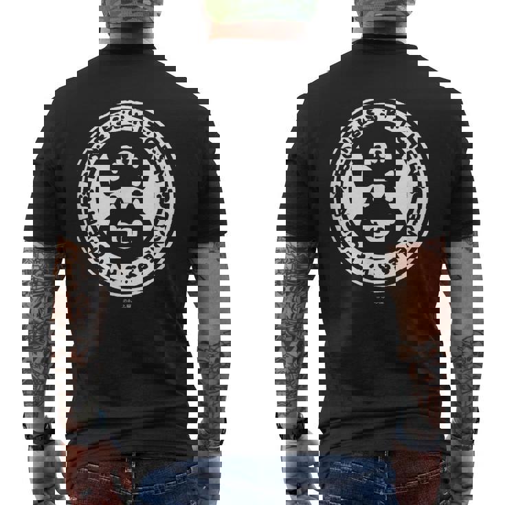 ボンレス犬とボンレス猫 ロゴ ダークカラー メンズTシャツ バックプリント