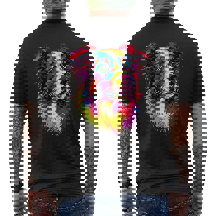 ボーダーコリー ポップアート レインボーカラー カラフル ボーダーコリー メンズTシャツ バックプリント
