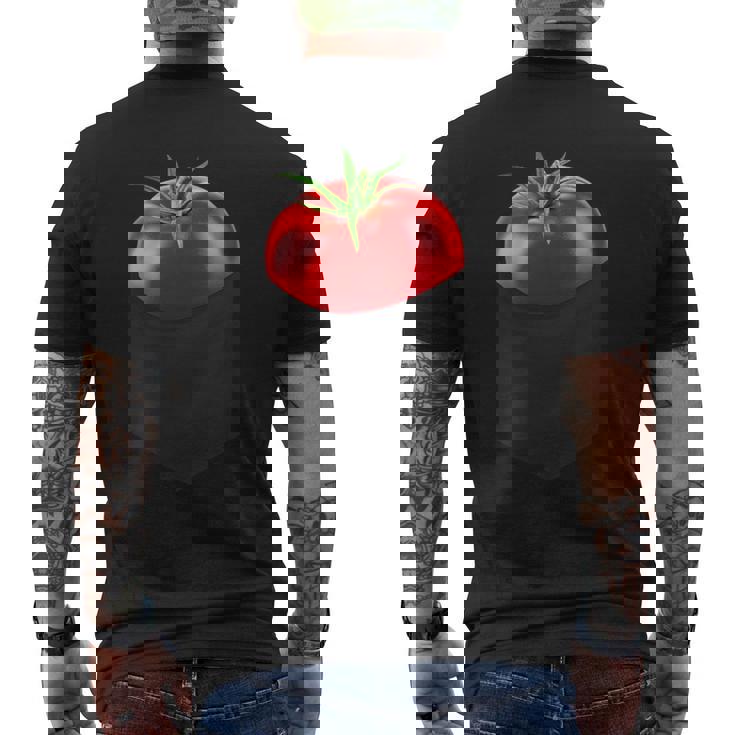 ポケットに入ったトマト、胸に面白いトマト。 メンズTシャツ バックプリント