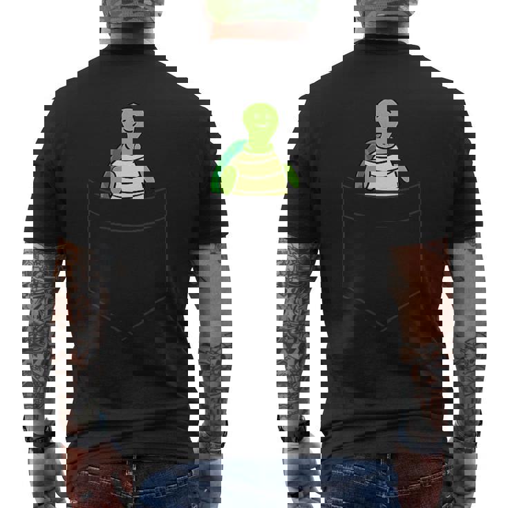 ポケットに入った亀 かわいいポケット ウミガメ メンズTシャツ バックプリント