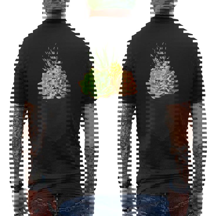 ポケットに入った多肉植物、胸にエケベリアセダム メンズTシャツ バックプリント