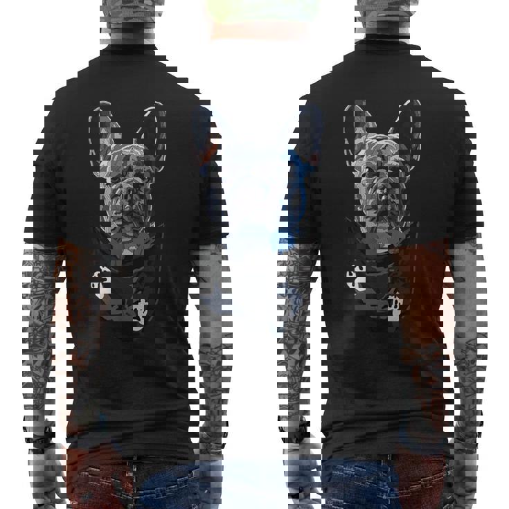 ポケットの中の面白いフレンチフレンチ犬好きフレンチブルドッグ メンズTシャツ バックプリント