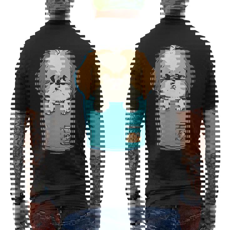 ポケット犬好きにはたまらないシーズー犬 メンズTシャツ バックプリント