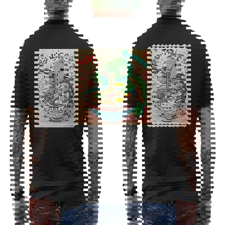 ポップ 和 アート 切手 かわいい 赤ちゃん 亀 ラーメン メンズTシャツ バックプリント