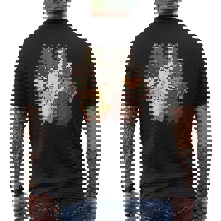 ポメラニアン ドッグ グループ かわいい ペット ブラック ホワイト チョコレート ポンポン メンズTシャツ バックプリント