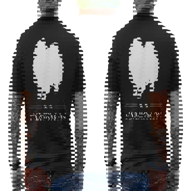 ポメラニアン 犬 ホワイト シルエット メンズTシャツ バックプリント