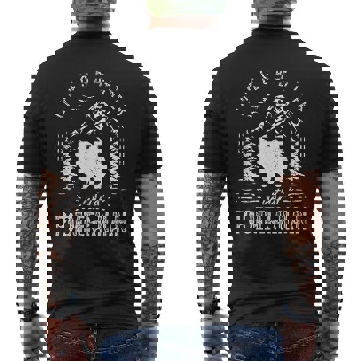 ポメラニアンライフベターママパパ犬 メンズTシャツ バックプリント