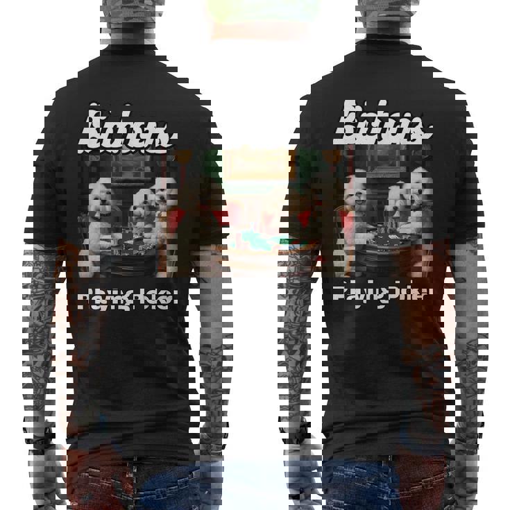 ポーカーをする犬 ビション・フリーゼ ビション・フリーゼの犬種 メンズTシャツ バックプリント
