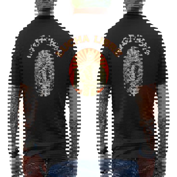 マスクに入ったレスラー ルチャリブレ メキシコレスリング メンズTシャツ バックプリント