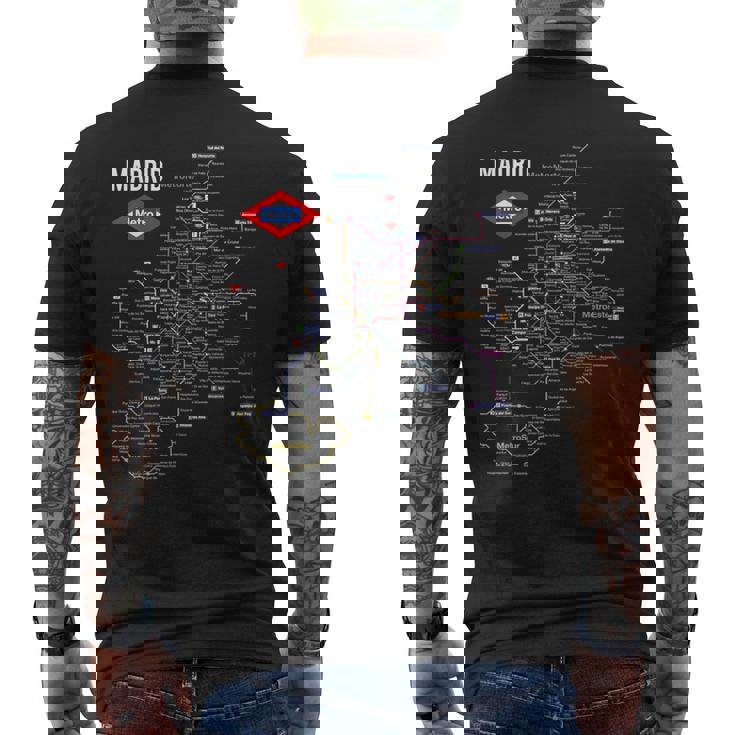 マドリード スペイン メトロ 地下鉄 電車地図 ギフト メンズTシャツ バックプリント