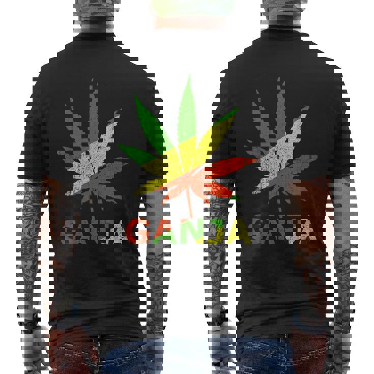 マリファナのガンジャ雑草の葉 ラスタカラー メンズTシャツ バックプリント