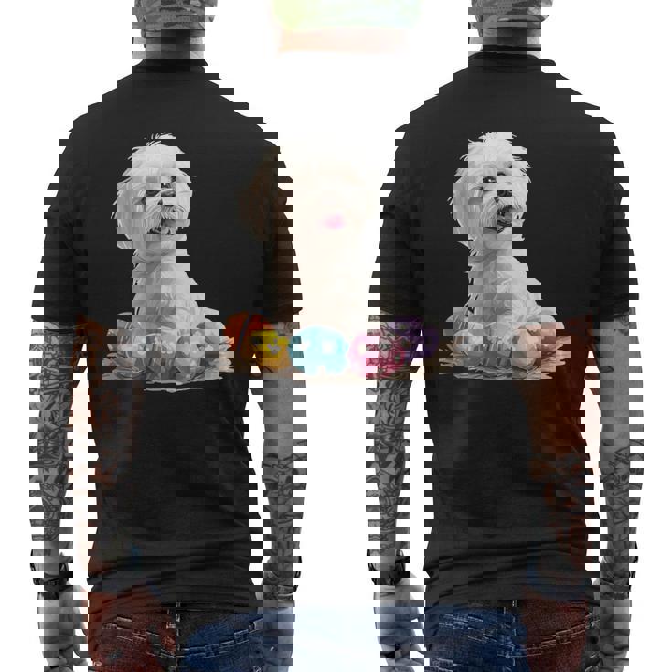 マルチーズ 犬 犬種 ハッピーイースター メンズ レディース キッズ メンズTシャツ バックプリント