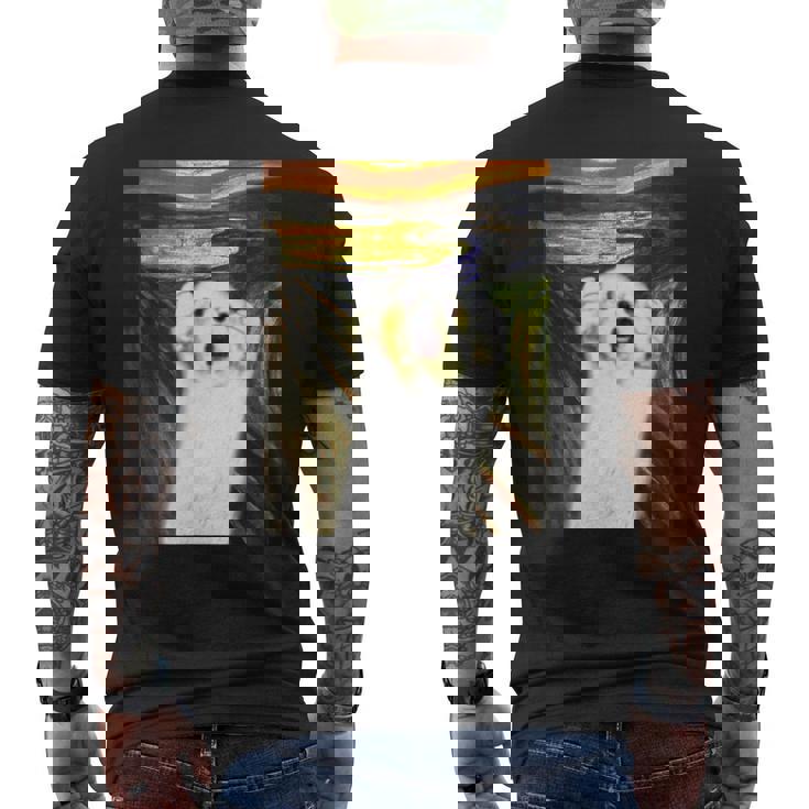 マルチーズ 面白いtシャツ 犬 ムンクの叫び かわいい メンズ 子供 おもしろ 服 グッズ ネタ わんこ メンズTシャツ バックプリント