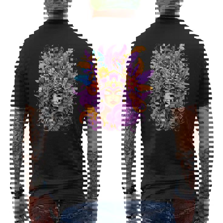 マルディグラ フェザー パープル マスク グリーン ニューオーリンズ メンズTシャツ バックプリント